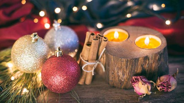 Bring the outside in baubles logs candles